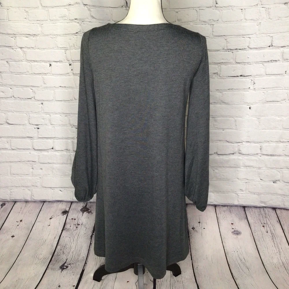 LOFT Gray Jersey Knit Ballon Sleeve Pullover Dress Small NWT
